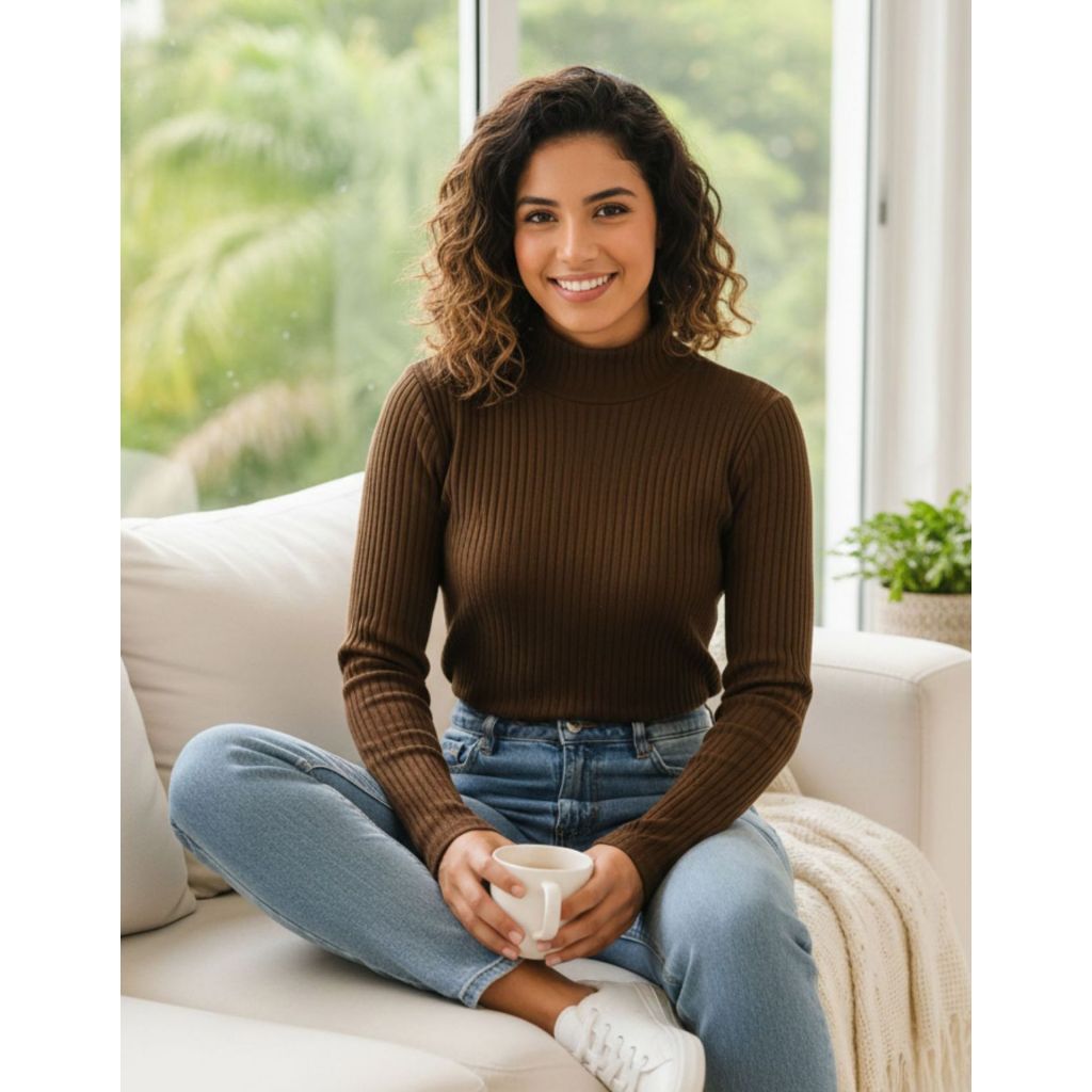 Blusa Feminina Manga Longa Canelada Ribana Premium Básica Ajustada Confortável Casual Segunda Pele