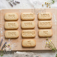 Kit 10 Cortadores e Carimbos de Biscoito Palavras que Inspiram - Marcador Pasta Americana Biscuit Cookie
