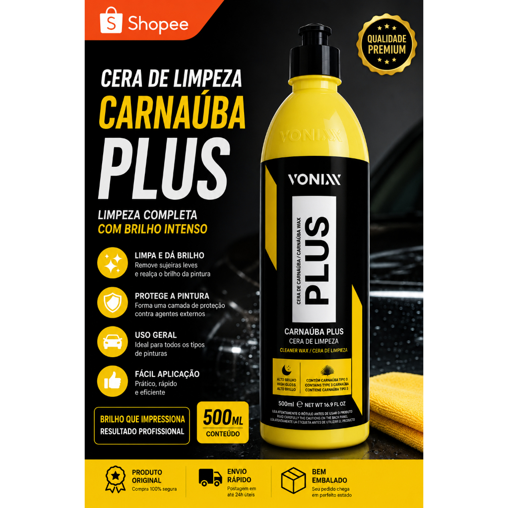 Cera Carnaúba Plus Vonixx 500ml Cera Liquida Automotiva