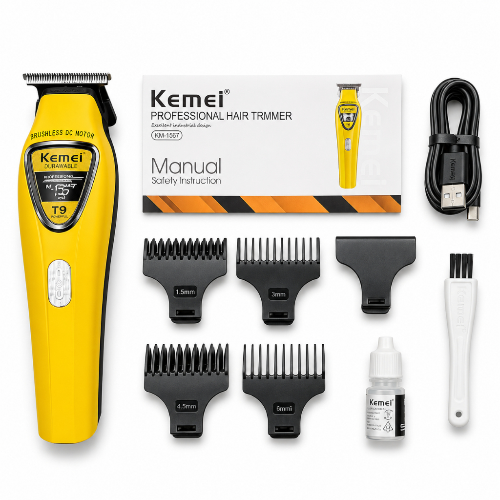 Kemei KM-1567 aparadores de cabelo profissional rotor externo motor sem escova aparador ajustável para homens
