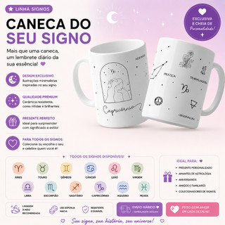 Caneca Signos Personalizada | Caneca do Seu Signo | Presente Criativo Astrologia | Caneca Capricornio, Leão, Áries e Mai