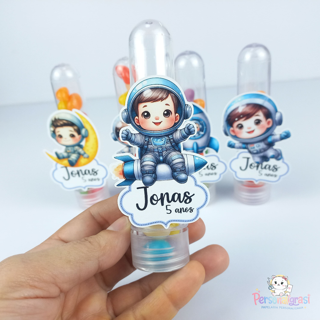 APLIQUE PARA TUBETE ASTRONAUTA PERSONALIZADO LEMBRANCINHA FESTA INFANTIL ASTRONAUTA