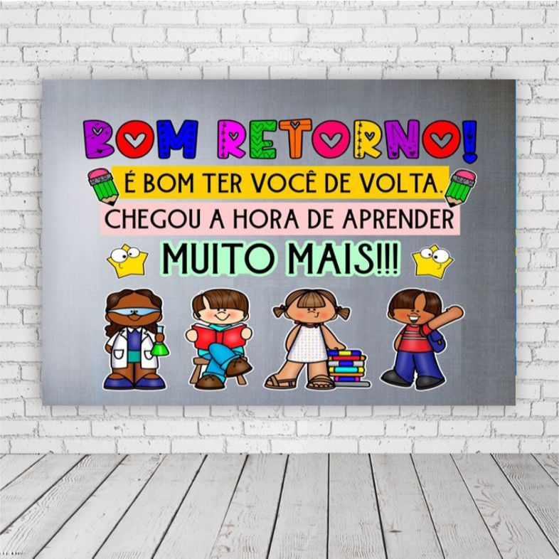 Detalhes do Painel de Festa Retangular Personalizado em Lona Fosca - Volta Ás Aulas - Bom Retorno