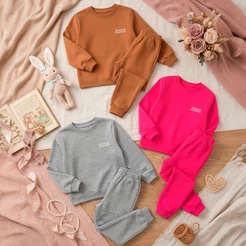 Conjunto Moletom Minimalista Bebê Menina Neném Blusa e Calça Manga Longa Roupa de Frio Inverno Feminino Lisos L13