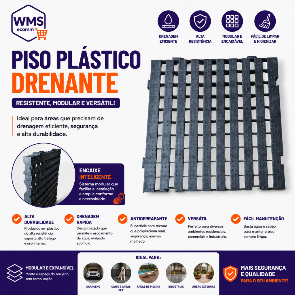 Estrado Plástico Drenante Modular para Estábulo, Palete , Chiqueiro e Canil | Piso Antiderrapante 1 METRO