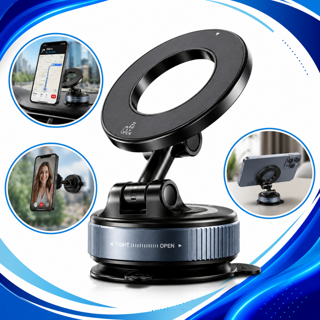 Suporte Celular Carro Magnético Metal Ventosa a Vácuo 360° Forte Anti-Queda iPhone