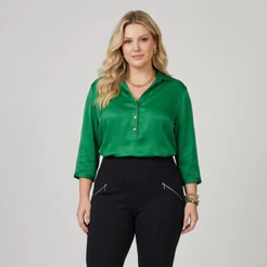 Camisa Cetim Feminina Plus Size com 3 Botões | Elegância e Conforto