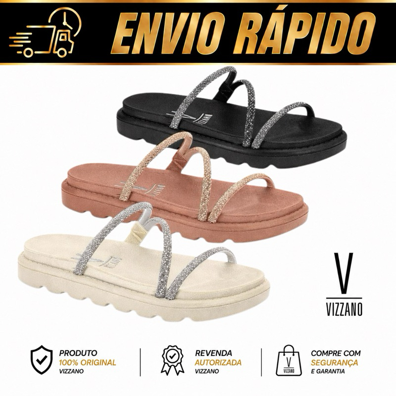 Papete Vizzano Feminina Strass Original Estilo Moderno Confortável Dia a Dia Passeio 6459.118