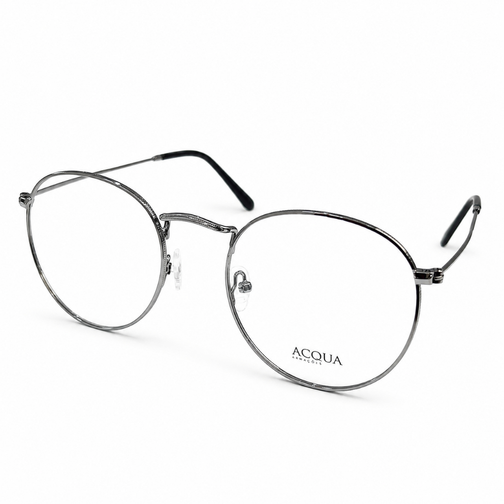 Armação Para Óculos de Grau Acqua 52-21-148 Feminina Redonda Prata Classica Leve ENVIO EM 1 DIA