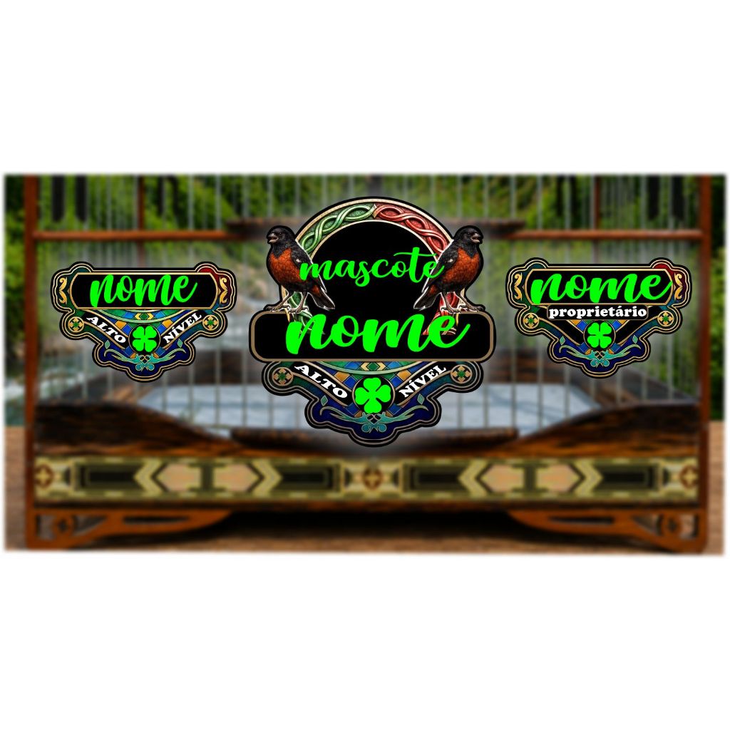 KIT MODELO OURO \ COLEIRO DE CURIÓ / 3 PLACAS EM ACRÍLICO  | NOME E MASCOTE EM ALTO RELEVO 3D
