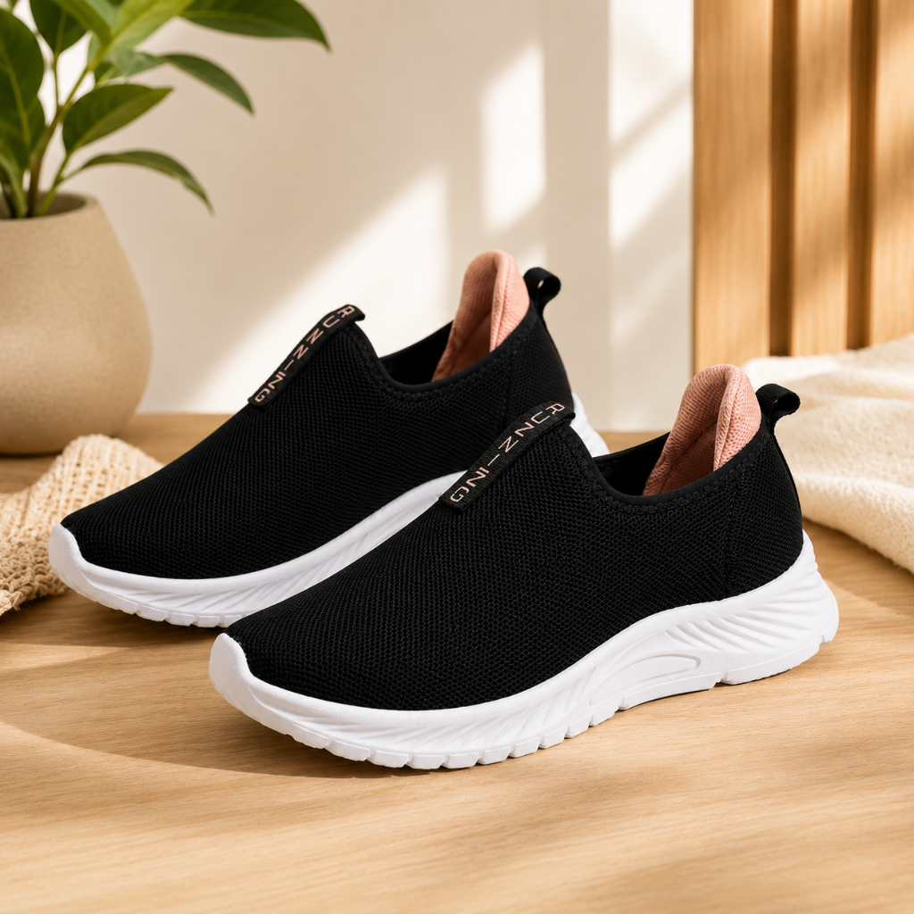 Tênis Feminino Slip On Leve Macio e Confortável Tecido Respirável Sem Cadarço para Caminhada Academia Casual