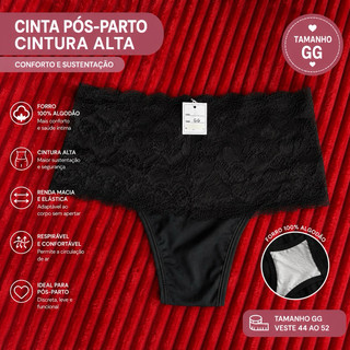 Calcinha Cinta Pós-Parto Cintura Alta Renda Modeladora Conforto Forro 100% Algodão