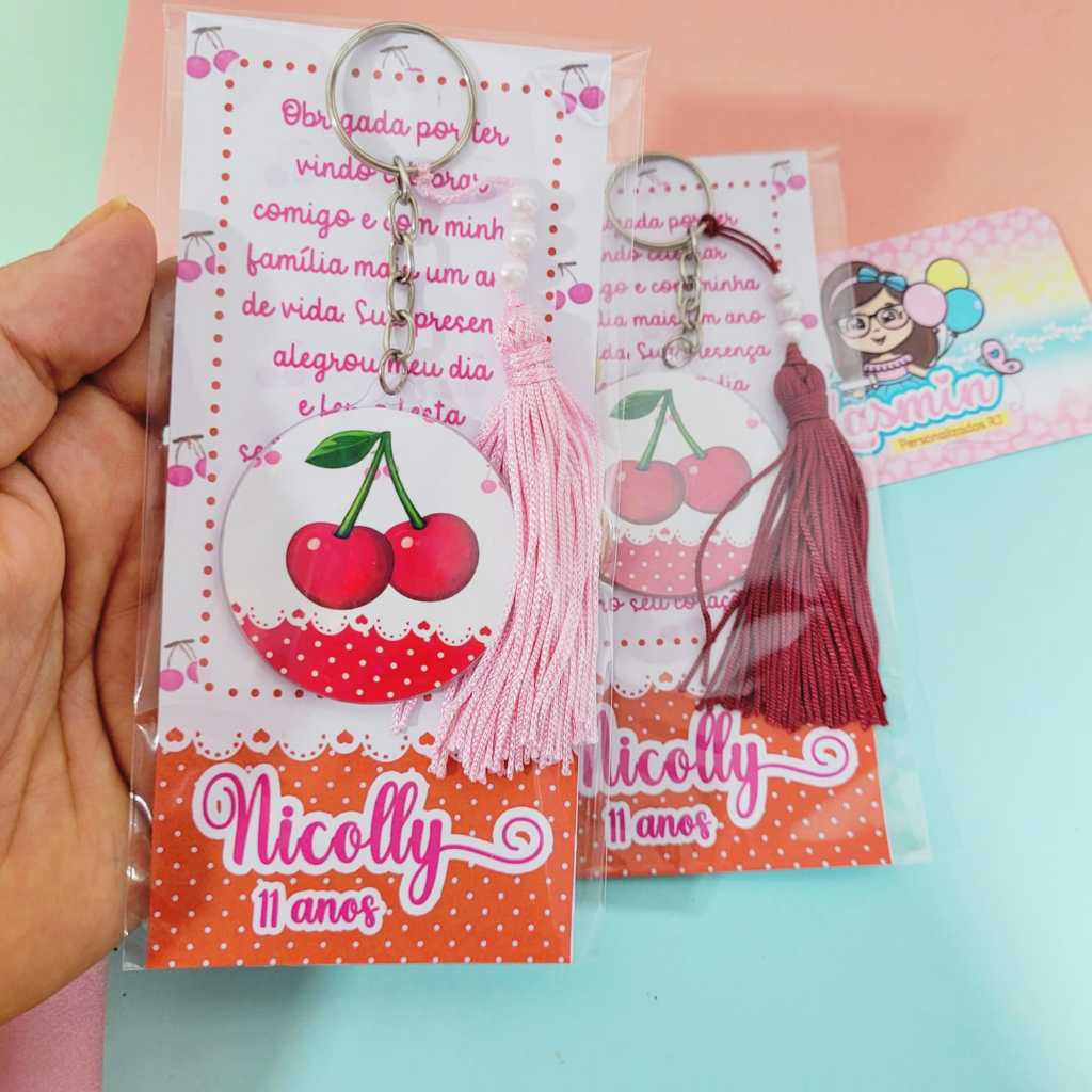 Kit Chaveiro Acrílico Personalizado Cereja Lembrancinha Aniversário Cerejinha