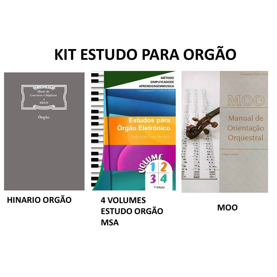 KIT ESTUDO ORGÃO -  HINARIO + 4 ESTUDOS + MSA + MOO - capa flexivel - FORMATO A4