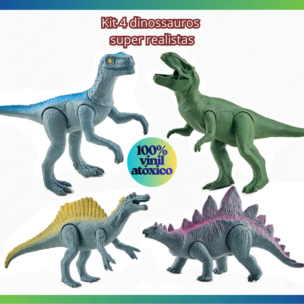 4 Dinossauros Brinquedo Vinil Realista Coleção Dino Island