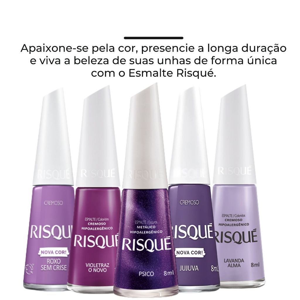 Esmaltes Risqué Tons Roxo Lavanda Violeta Lilás Cremosos Métalicos Esmalte Atacado 8ml — imagem 2 de 2