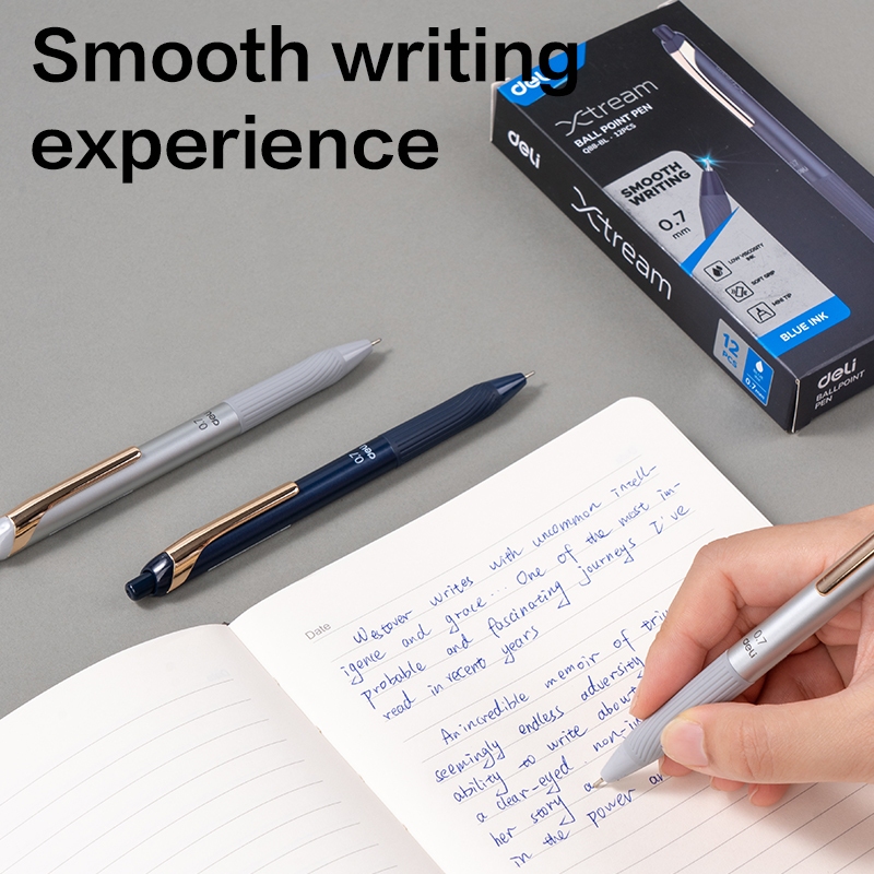 Kit 4 Canetas Esferográficas Deli 0.7mm Grip Anatômico Retrátil para Escola Escritório · foto 2