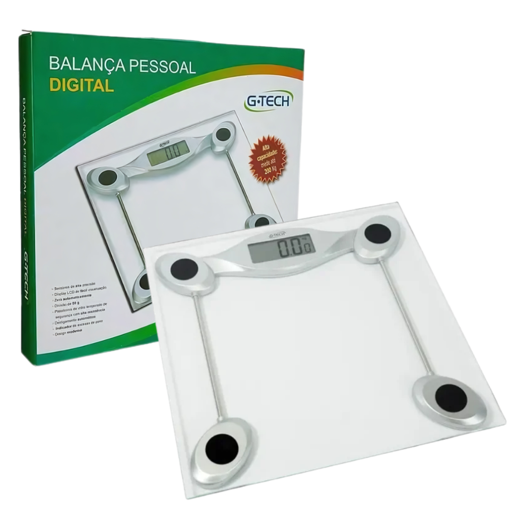 Balança Digital G-Tech Glass 200 Vidro Temperado LCD Até 200kg Strain Gage