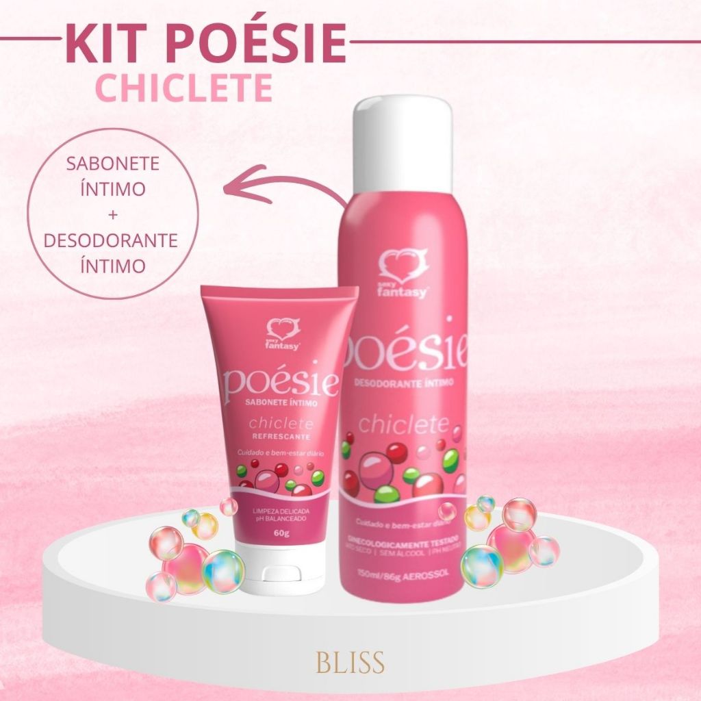 Kit Poésie Chiclete  Sabonete Íntimo + Desodorante Íntimo Refrescância Leveza Região Íntima Cheirosa