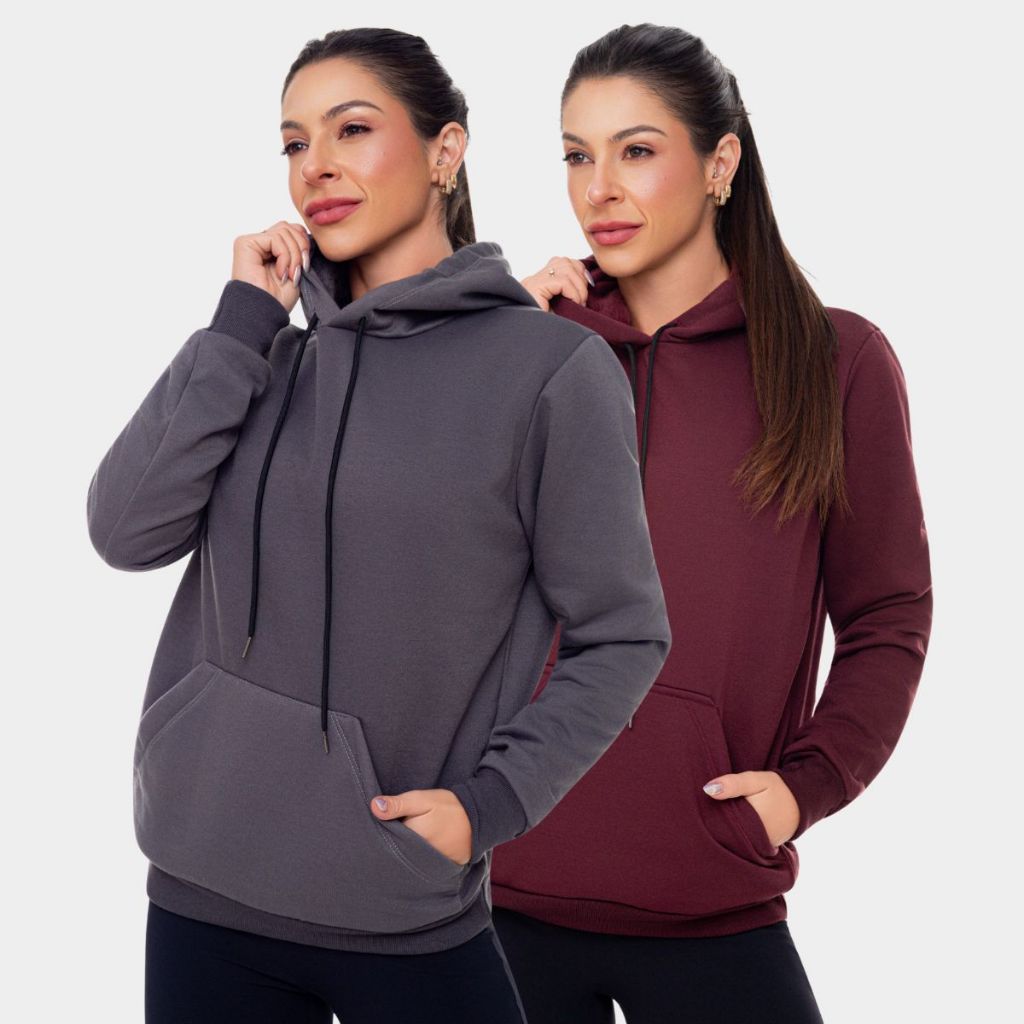 Kit 2 Moleton Moletom Canguru Liso Algodão Unissex Frio Térmico Agasalho Casaco Inverno Casual