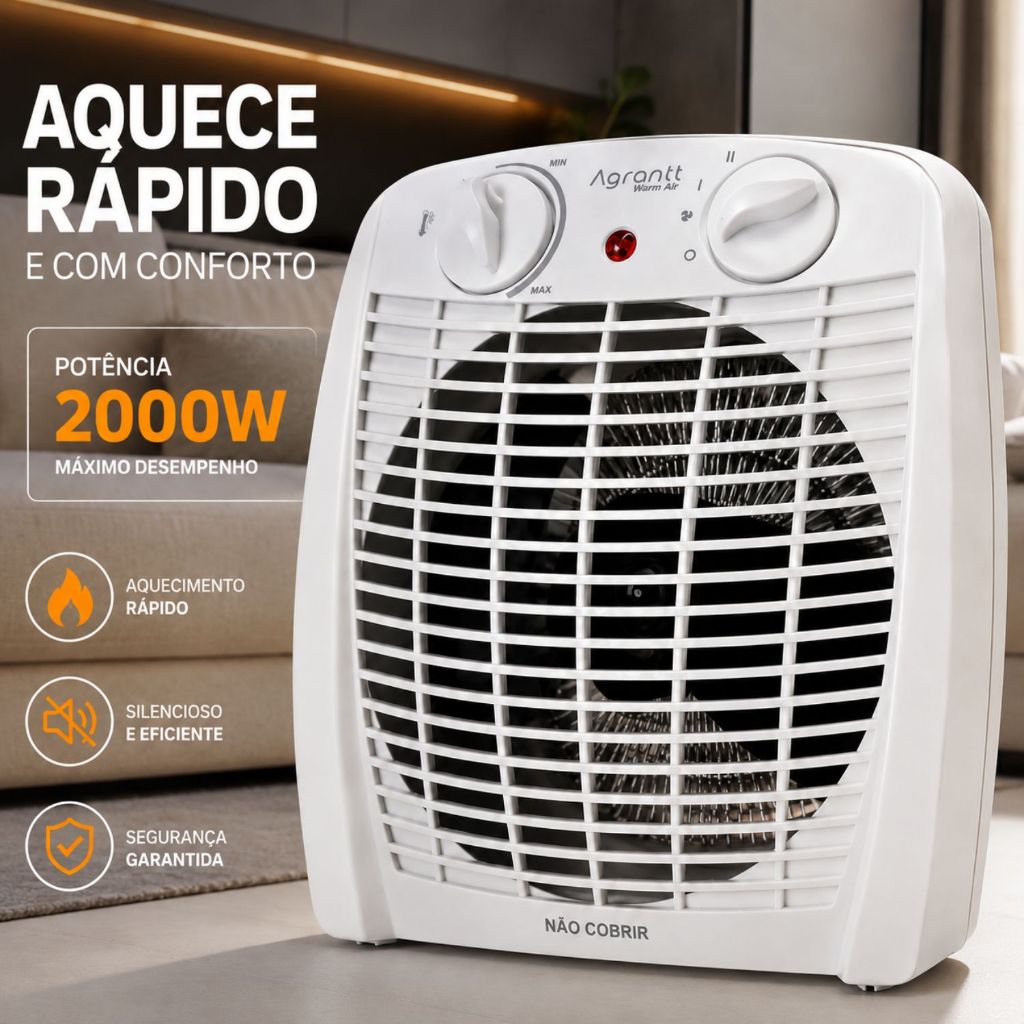 Aquecedor De Ar Elétrico Agrantt 2000w Termostato Para Banheiro Quarto Sala Escritório Portátil · foto 2