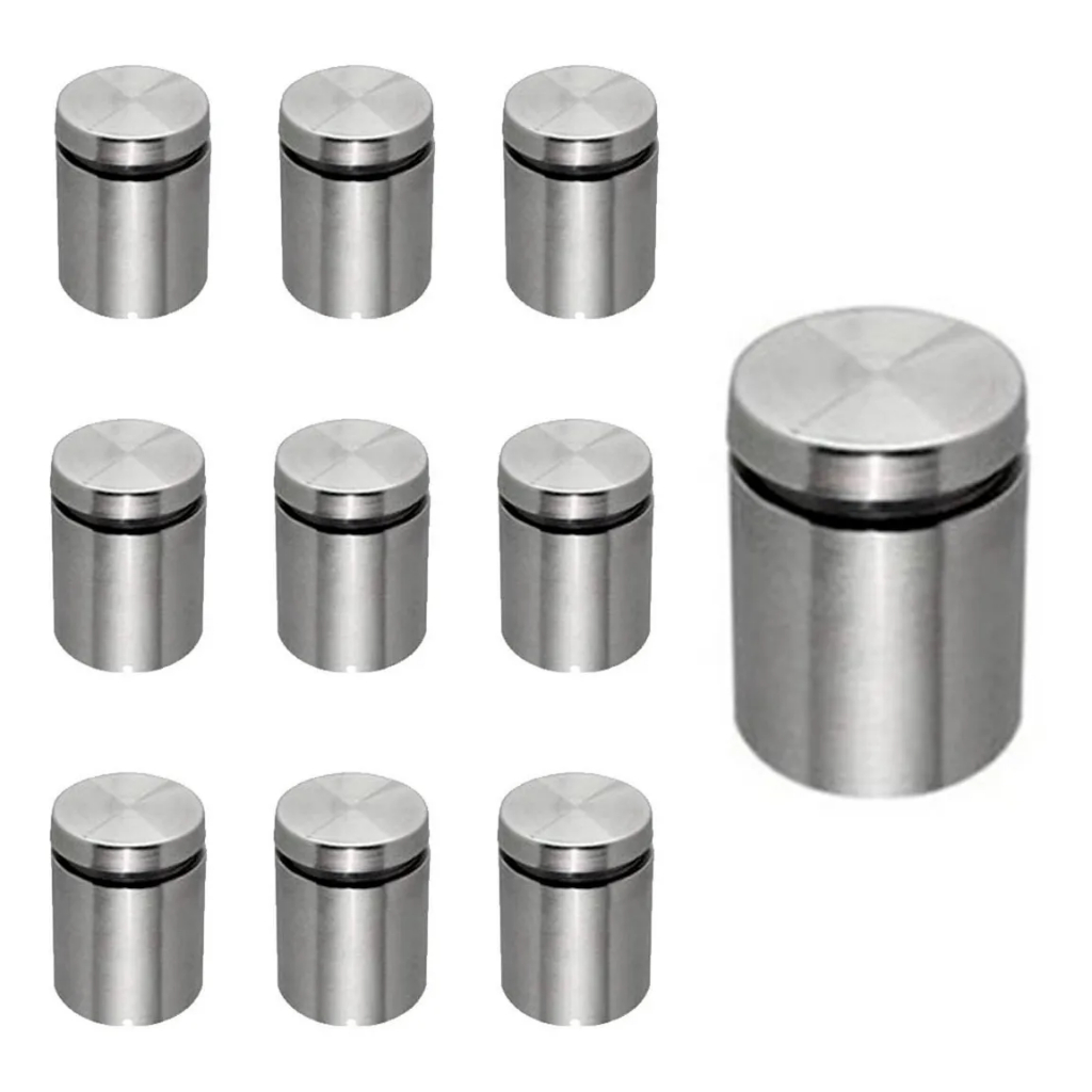 Kit 12 Prolongador Aço Inox Escovado Vidro 25*25mm