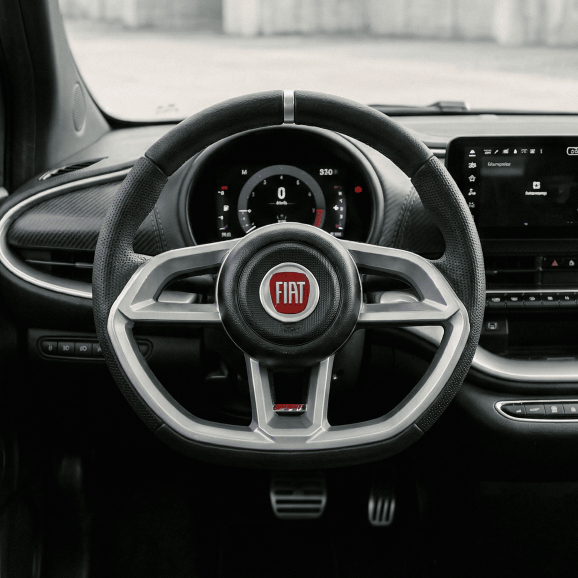 Volante Esportivo Gti Prata Emblema Logo Vermelho Itália Anel Vermelho Stilo Duc