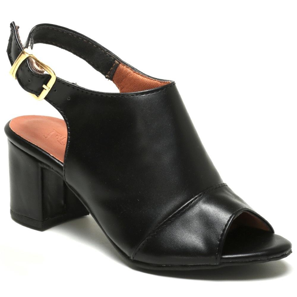 Sandália Feminina Couro Ankle Boot Salto Grosso Peep Toe Até Tamanho 43