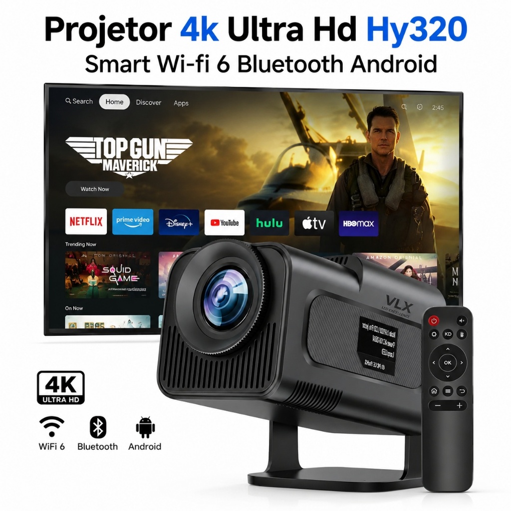 Mini Projetor Portatil 5G Android HDMI Smart Cinema 4K HD HY320…