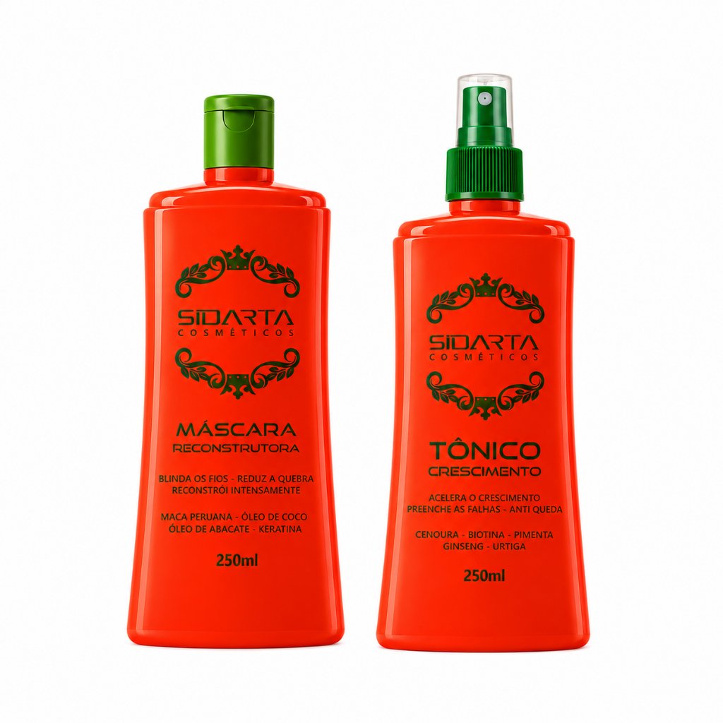 Tônico 250ml (F) + 1 Máscara 250ml (F) | Crescimento Acelerado + Reconstrução Capilar - Sidarta Cosméticos!🔥