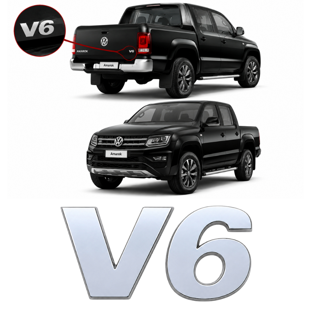 Emblema Letreiro V6 - Amarok 2018 a 2023 Cromado