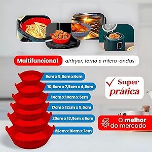 Kit 6 Formas Silicone Air Fryer Reutilizável Antiaderente, Alta Resistência Fácil Limpeza, Para Fritadeira Elétrica,