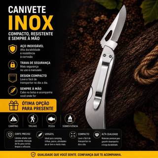 Canivete de bolso em aço inoxidável com cabo para trilhas e camping.