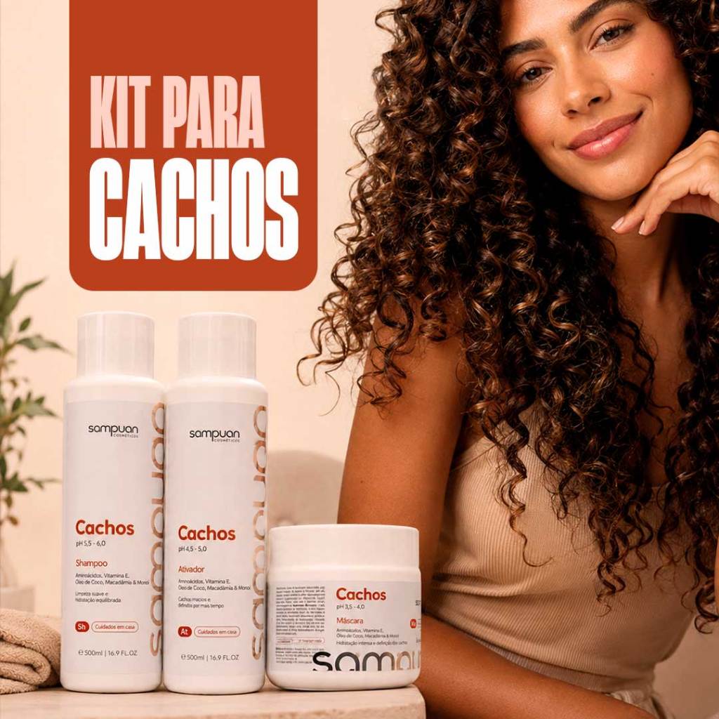 Kit Cachos Profissional Sampuan Shampoo + Ativador + Máscara Definição e Hidratação