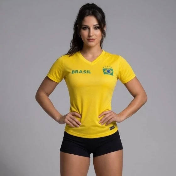 Camiseta Brasil Feminina Copa 2026 Torcida Amarela Futebol Dry Fit Babylook Verde Amarela