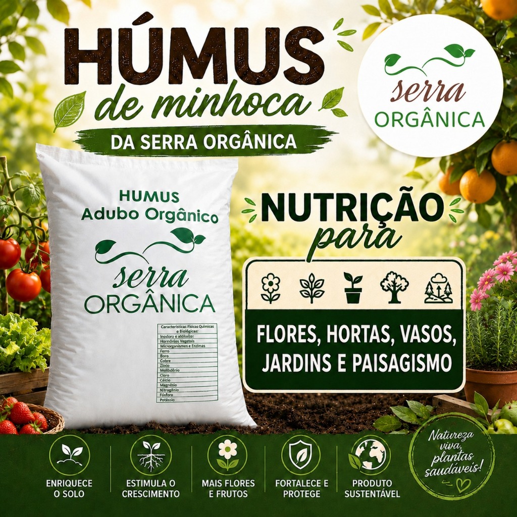 Humus de Minhoca Serra Orgânica - Nutrição para plantas 5Kg