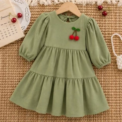 Vestido Infantil Liso 3 Marias com Manga Longa Festas 2 a 8 anos
