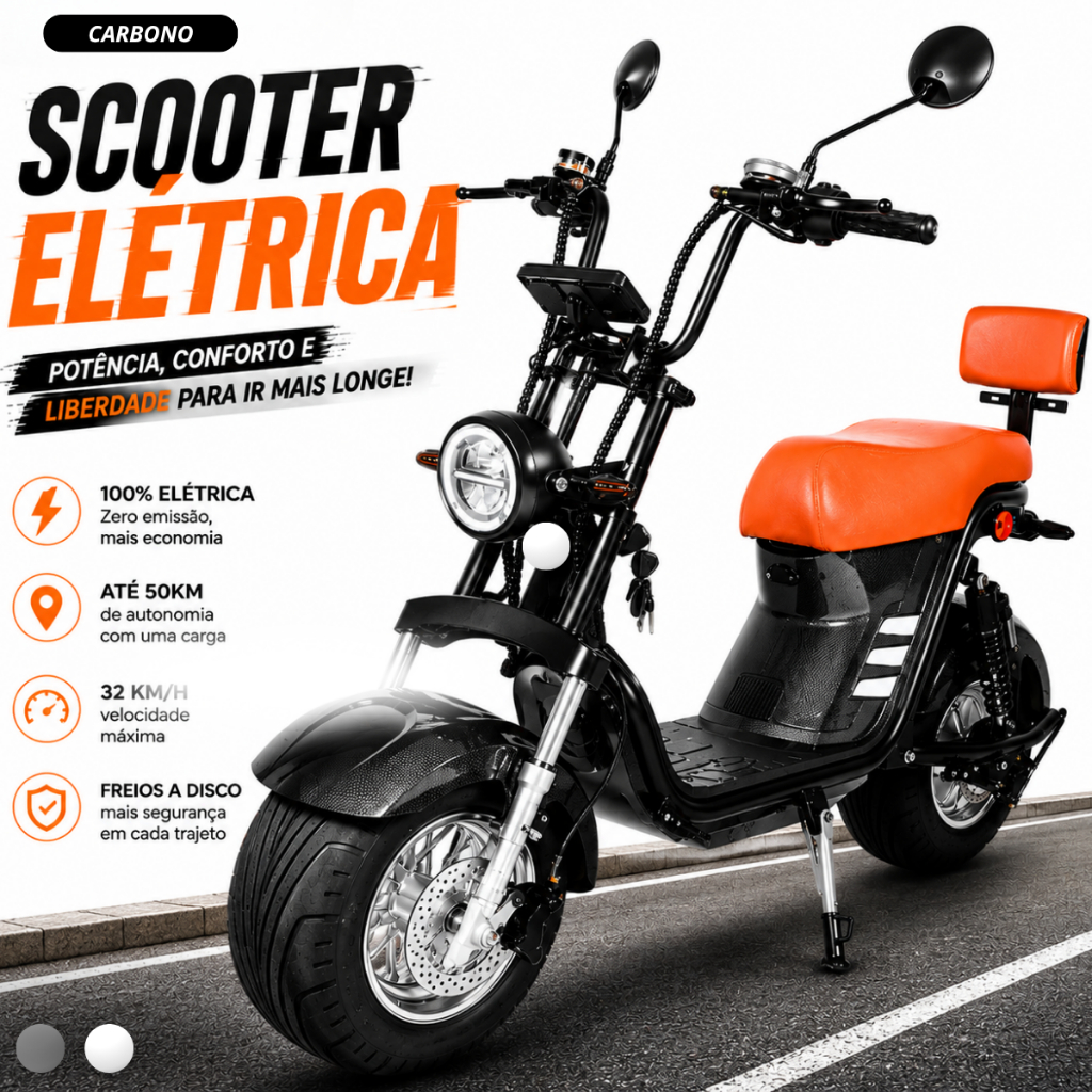 Bicicleta Elétrica 1000W Scooter Elétrica 32km/h Bateria Lítio 50km Até 150kg