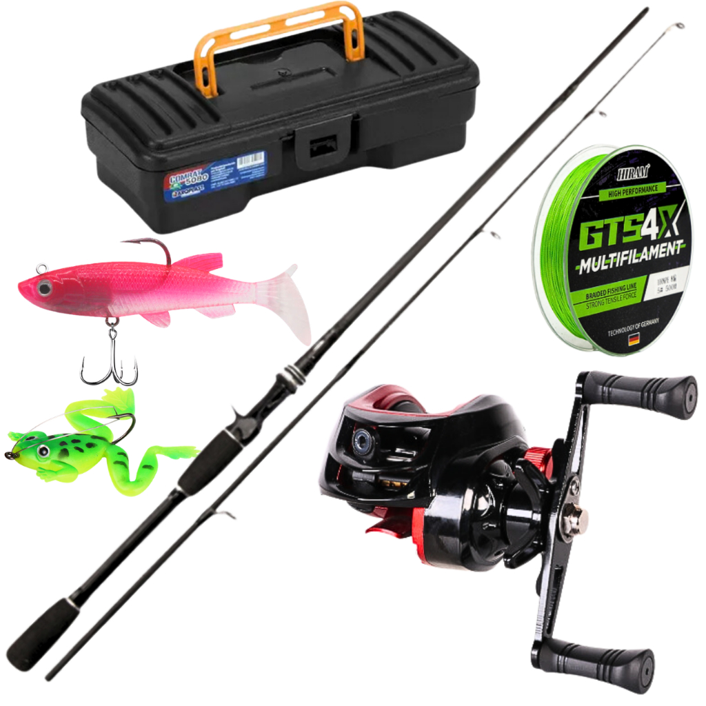 Carretilha de Pesca Drag 10 kg Vara Fibra Carbono Manivela Isca Artificial Linha Multifilamento Kit