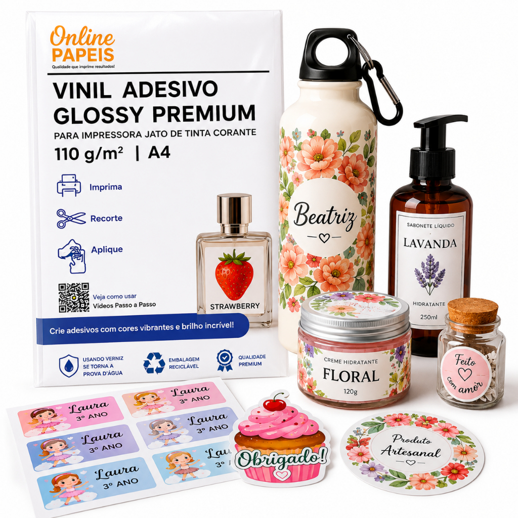 10 Vinil Adesivo A4 Glossy 110g para Caneca Etiquetas Resina Epson Jato de tinta