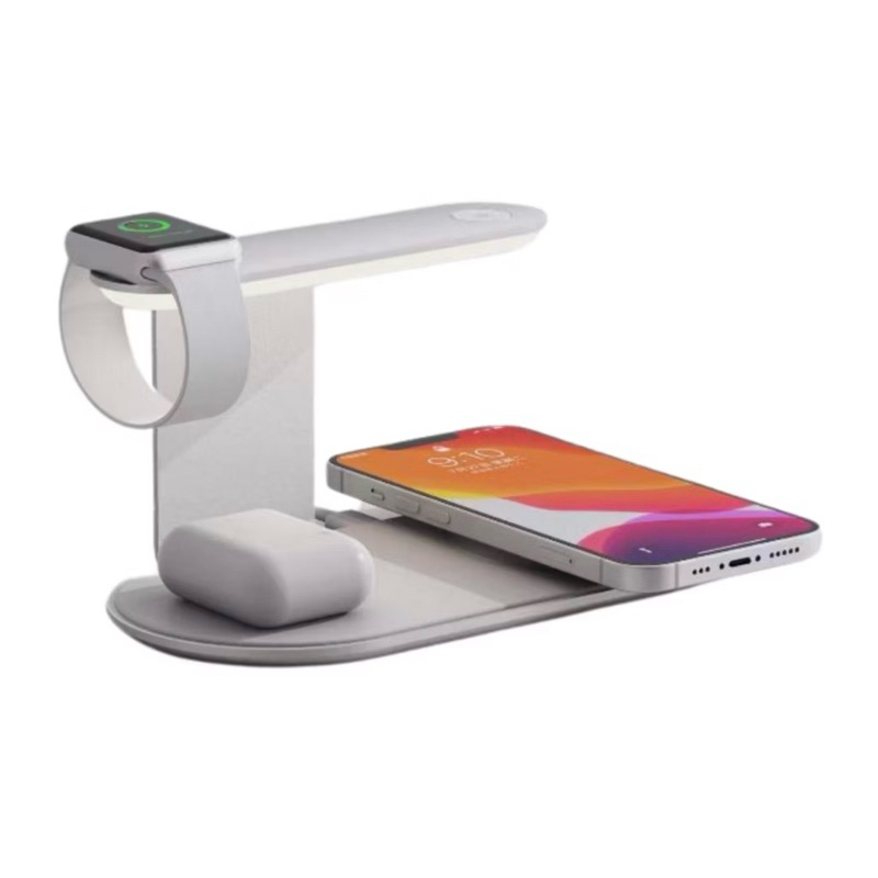 Base Carregador Sem Fio Indução Dock Station Para iPhone Watch Airpod Abajur De Mesa Carga Rápida