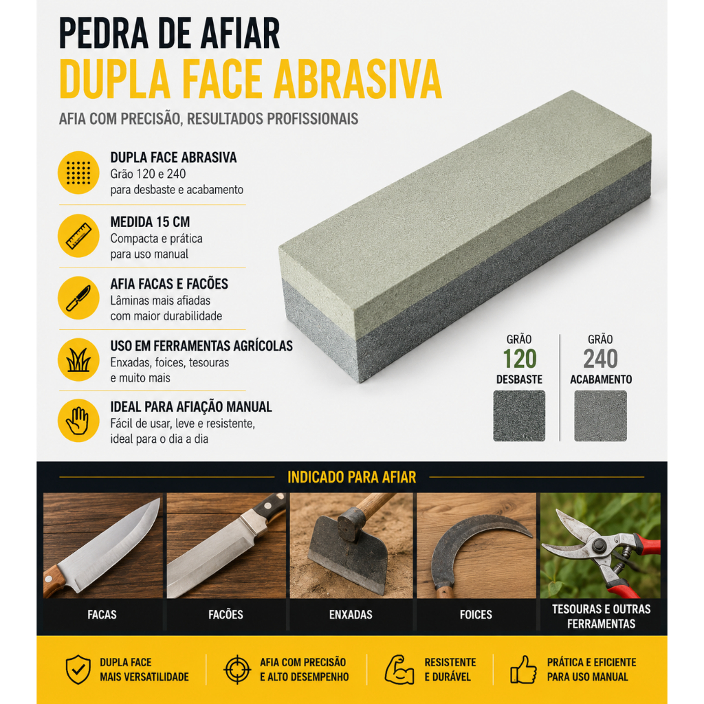 Pedra de Amolar e Afiar Faca Dupla Face Grão 120/240 Afiador Amolador de Facas Facão Churrasco