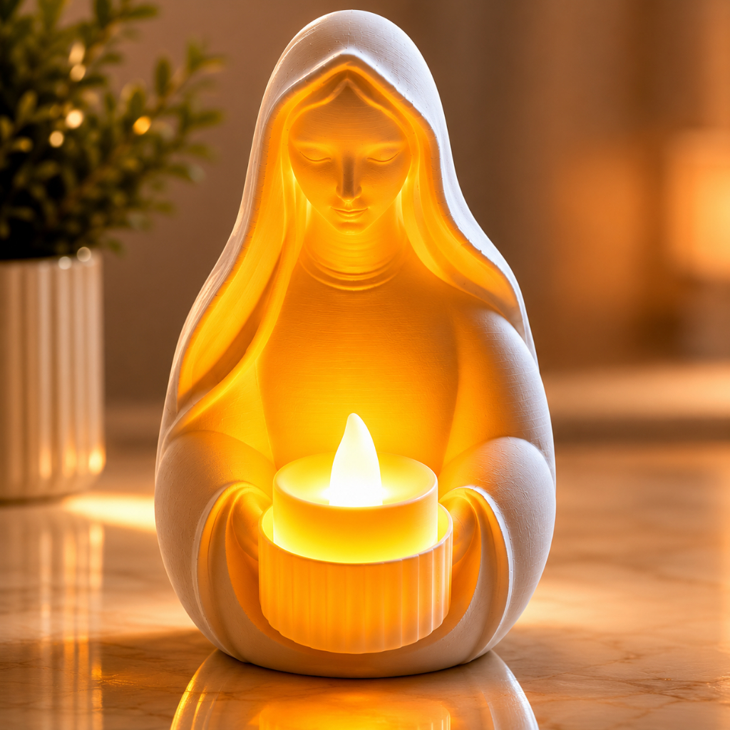 Nossa Senhora Porta Vela LED Decorativa Cantinho de Oração Católica Presente Religioso