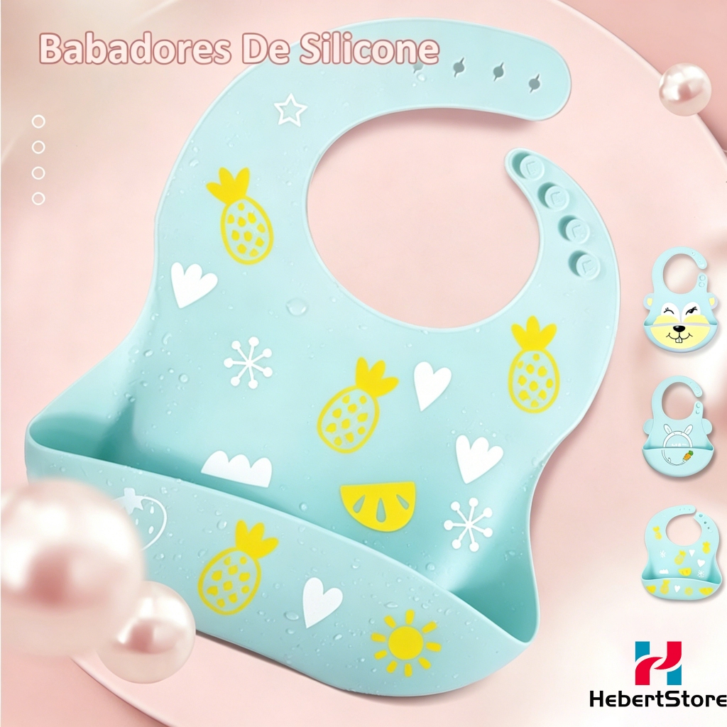 Babador Bebê Menino E Menina De Silicone Lmpermeável Ajustável Com Pega Migalhas Sem BPA