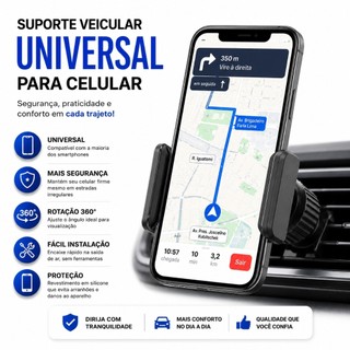 Suporte Veicular Universal para Celular De Carro - Saída de Ar, Ajustável, Fácil de Insta…