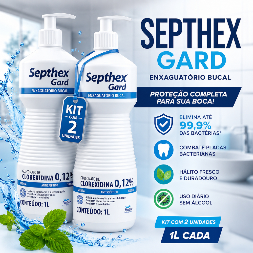 Kit 2 Litros Enxaguatorio Enxaguante Bucal Clorexidina 0,12% Septhex Gard  Tratamento Perio Gengival Periogard