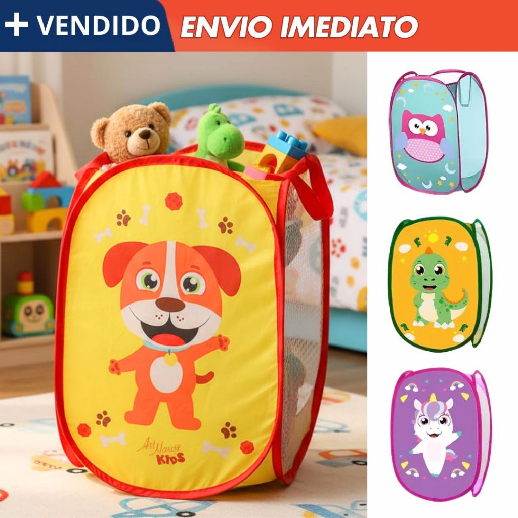 Cesto Organizador Dobrável Infantil Brinquedos Roupas Porta-Trecos Multiuso Telado Personagens Fofos