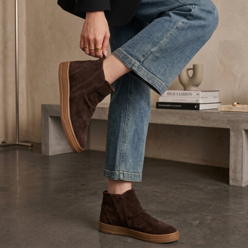 Bota Feminina Versátil Detalhe Enrugado Estilosa Moderna Tênis Sneaker Boot Cano Médio Confortável