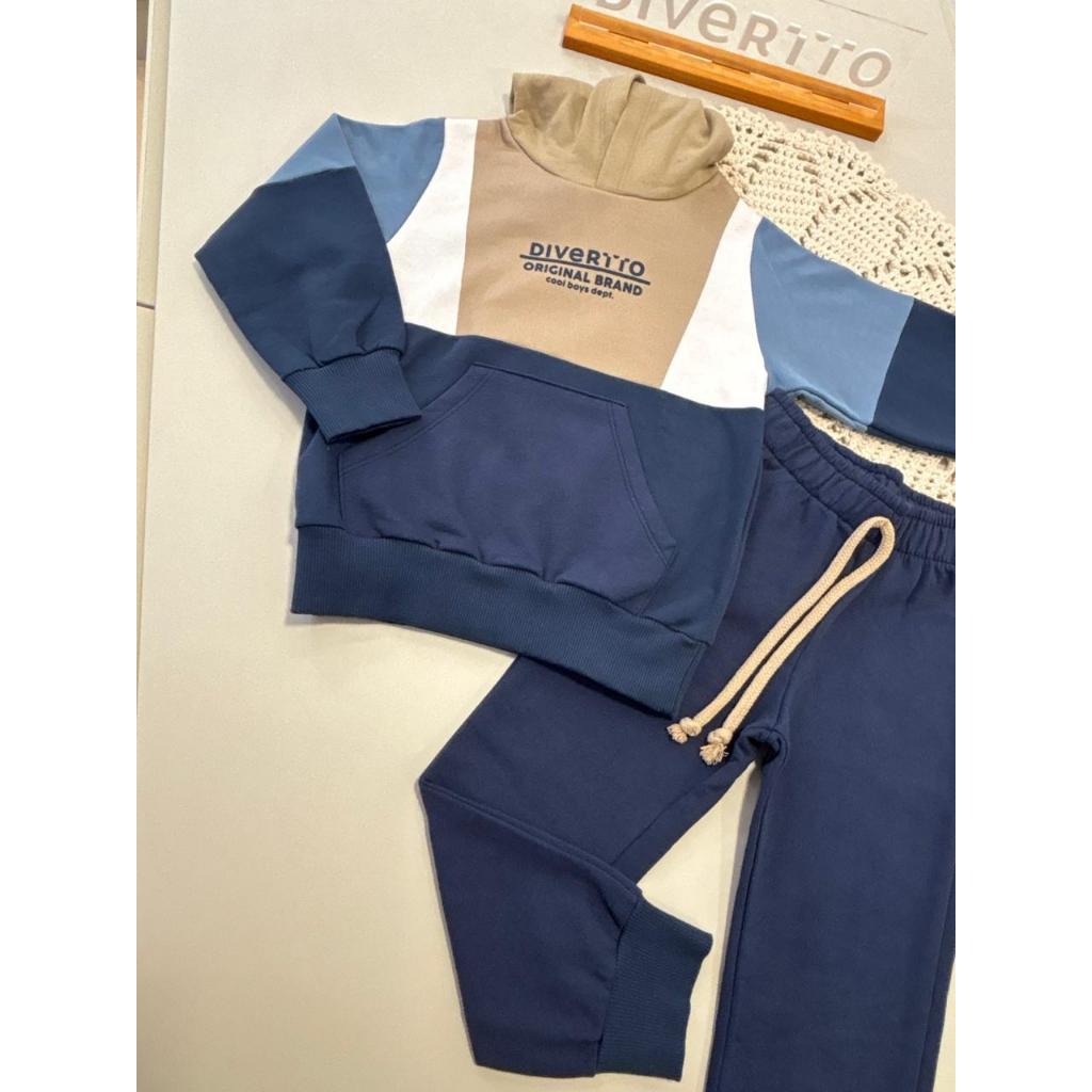 Conjunto Masculino Inverno  Moletom Blusão Capuz e Calça  Flanelada  Azul Marinho Divertto Infantil