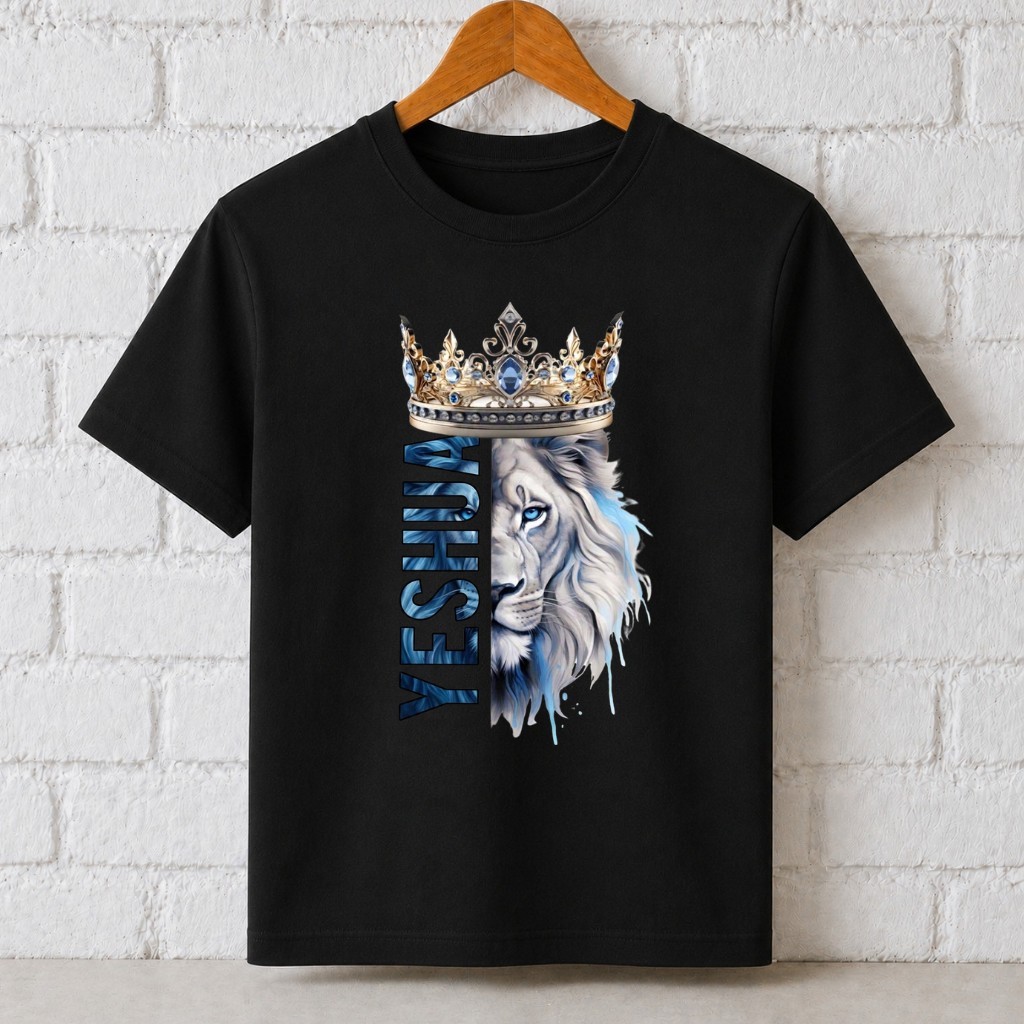 Camiseta Unissex Estampado Leão Yeshua Coroa Evangelica Gospel Masculina Feminina Algodão